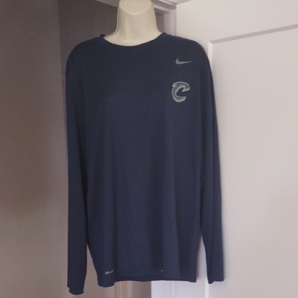 Unisex Nike Dri-Fit Dark Blue Long Sleeve Shirt with Silver Logo - Size XL - Picture 1 of 6